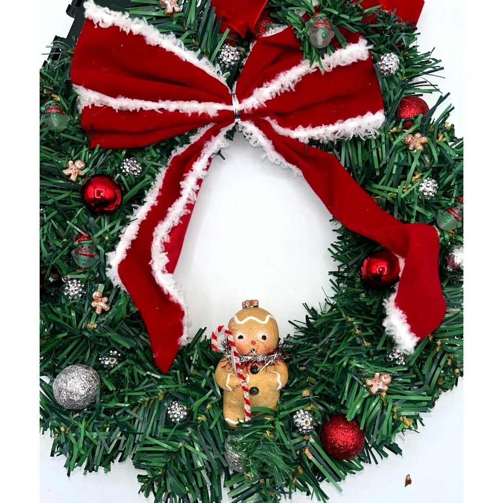 I am the cutest little gingerbread boy Prelit Christmas Wreath Lights Timer OOAK